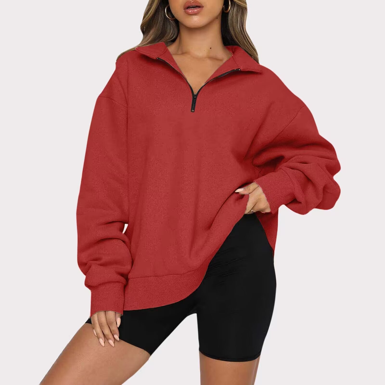  Oversized Fit – Long Sleeve Half-Zip Sweatshirt 