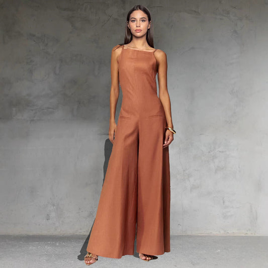 Linen Blend Relaxed Fit Sleeveless Jumpsuit