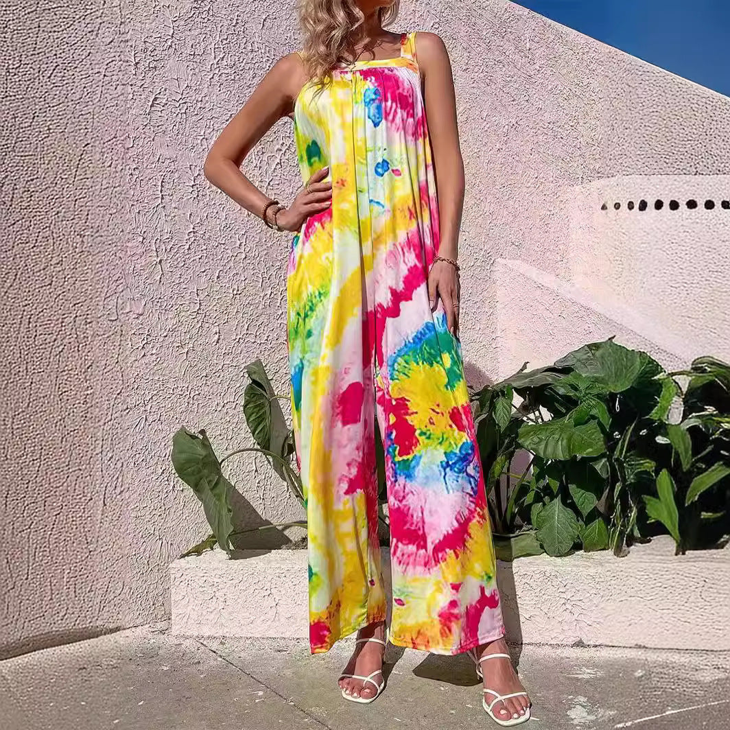 Lightweight Printed Wide Leg Jumpsuit