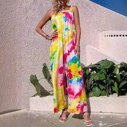 Women’s Jumpsuit – Loose Fit – Wide Leg – Sleeveless – Lightweight Printed Style