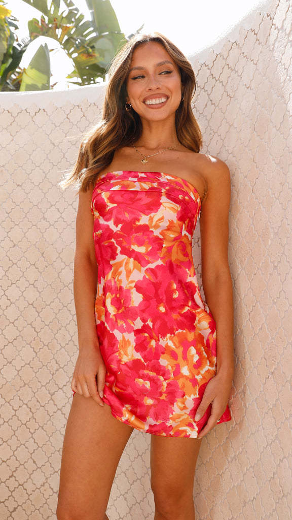 Women’s Mini Dress – Strapless – Slim Fit – Floral Print – Lightweight Elegant Style
