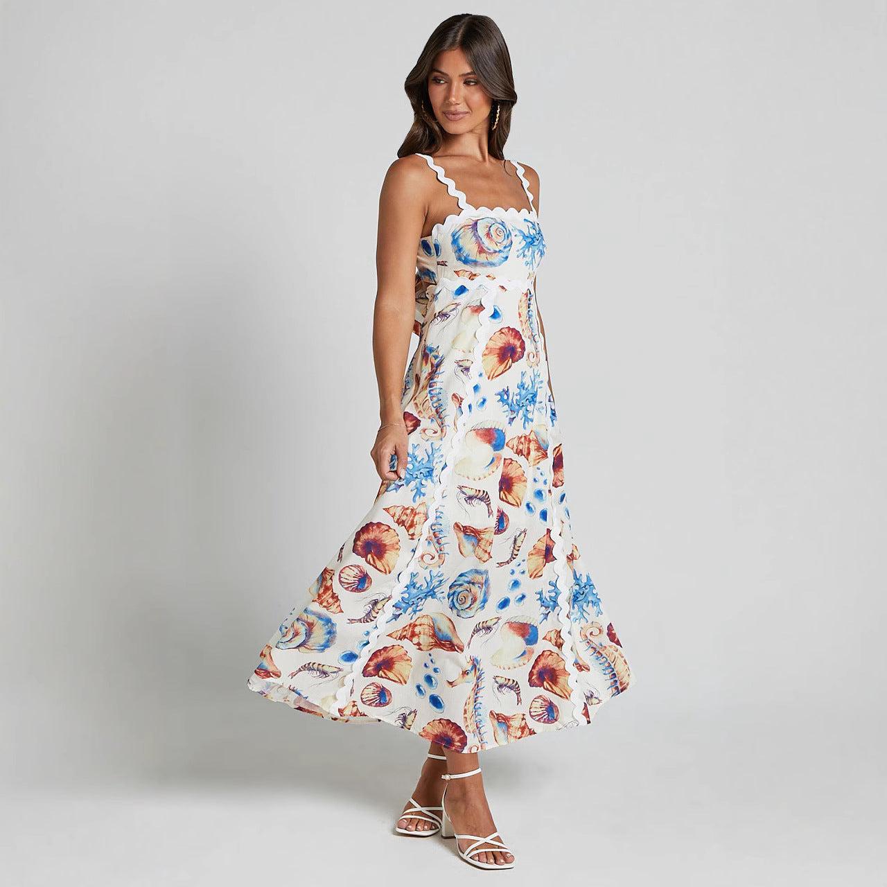 Women’s Sundress – Lightweight Cotton – Loose Fit – Maxi Length – Scalloped Neckline