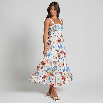 Women’s Sundress – Lightweight Cotton – Loose Fit – Maxi Length – Scalloped Neckline