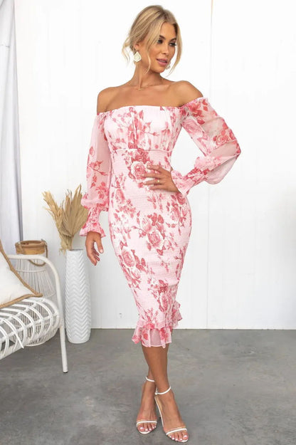 Women's Midi Dress with Elastic Waist