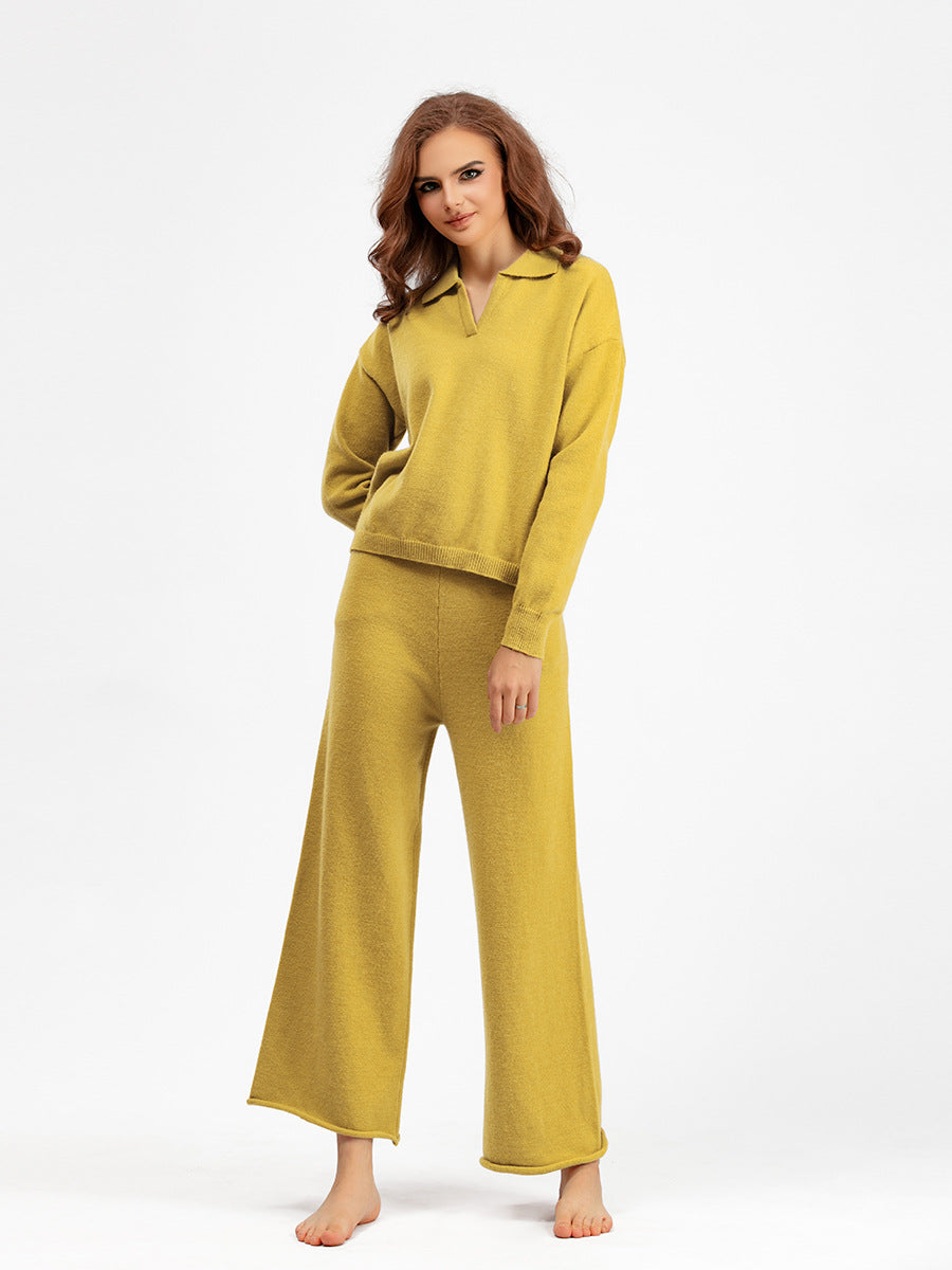 Regine - polo sweater top and drawstring wide leg pants set