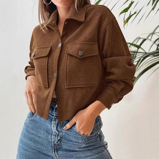 Wool Blend Relaxed Fit Cropped Coat 