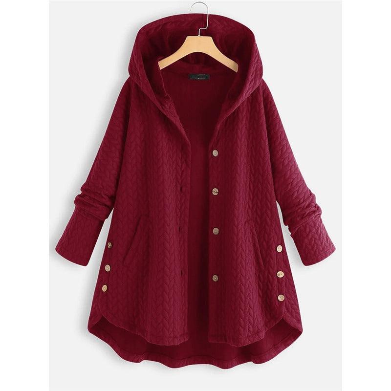 Women’s Coat - Quilted Knit - Hooded - Mid-Thigh Length