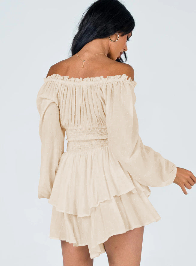 Flowing Ruffle Hem Off-Shoulder Shirred Dress