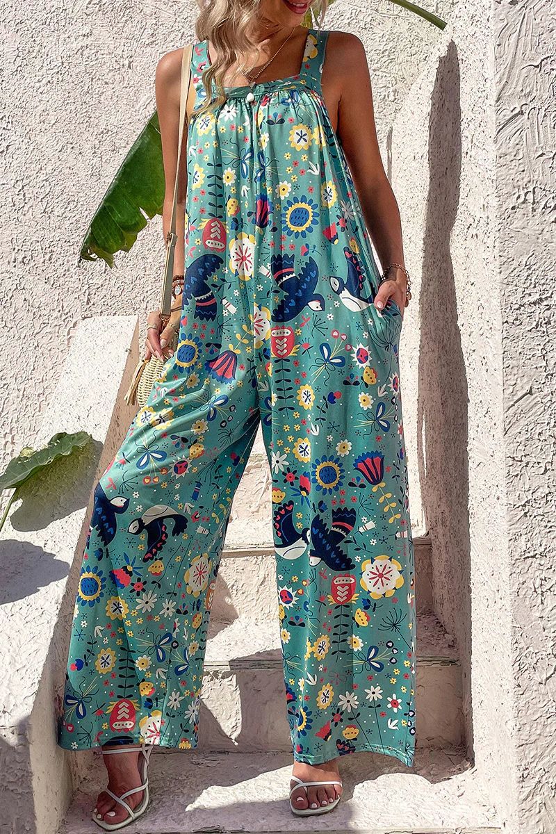 Lightweight Printed Wide Leg Jumpsuit