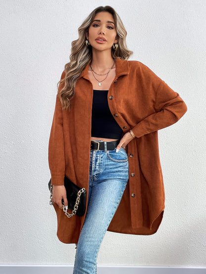 Women's casual button down knee length jacket with pockets