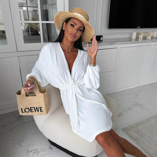 Cinched Waist Lightweight Balloon Sleeve Dress