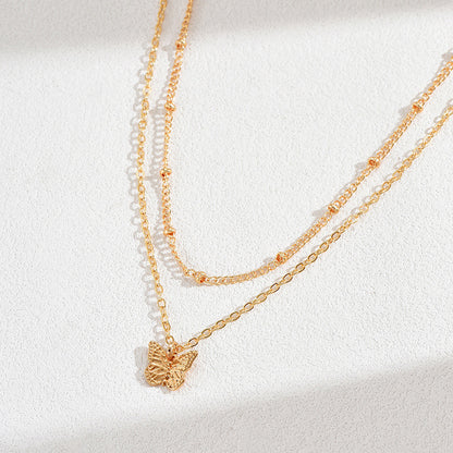 Women’s Layered Necklace – Delicate Chains – Adjustable Length – Butterfly Pendant