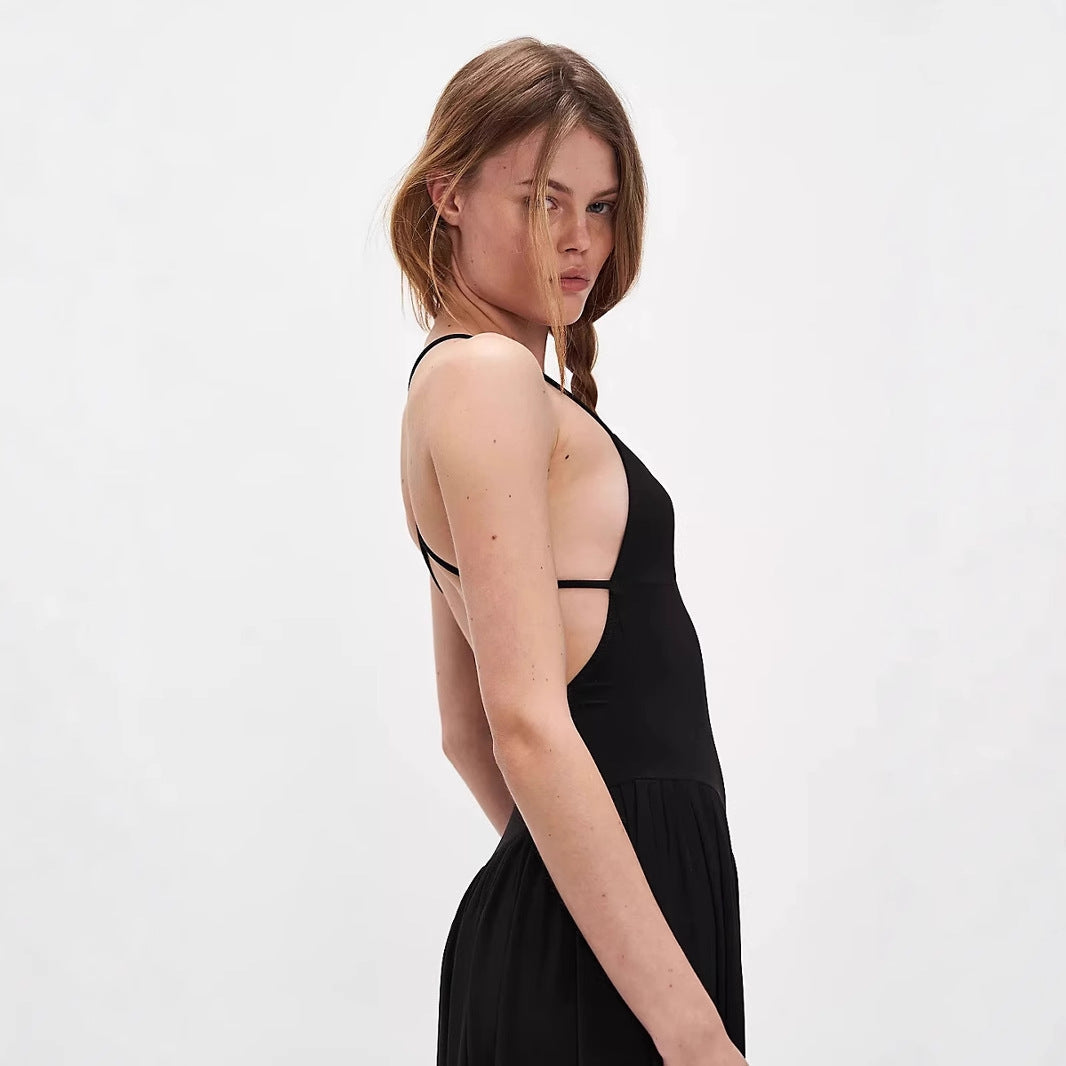 Women’s Jumpsuit – Backless Spaghetti Strap – Wide Leg Pleated Fit – Lightweight Fabric