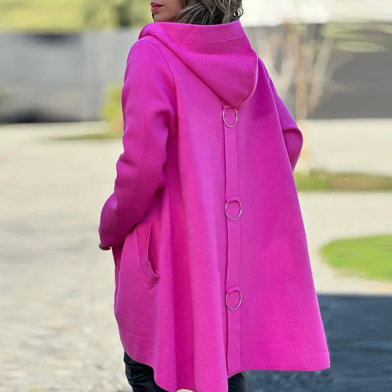 Wool Blend Relaxed Fit Hooded Long Coat 