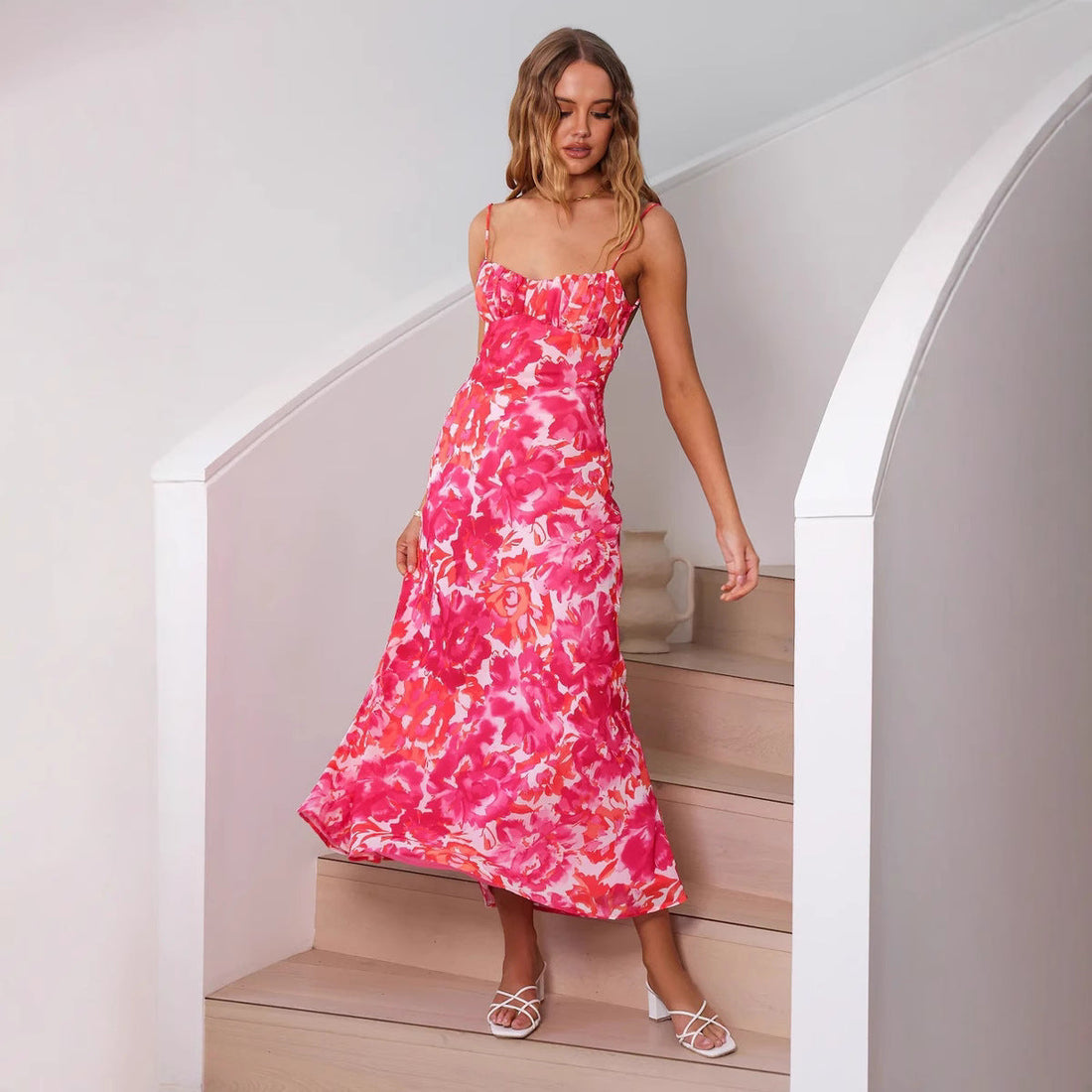 Women’s Slip Dress – Satin Finish – Slim Fit – Spaghetti Strap – Low Back – Full Length