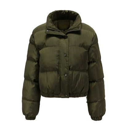 Women’s Puffer Jacket – Oversized Fit – Quilted Padding – High Collar – Cropped Hem