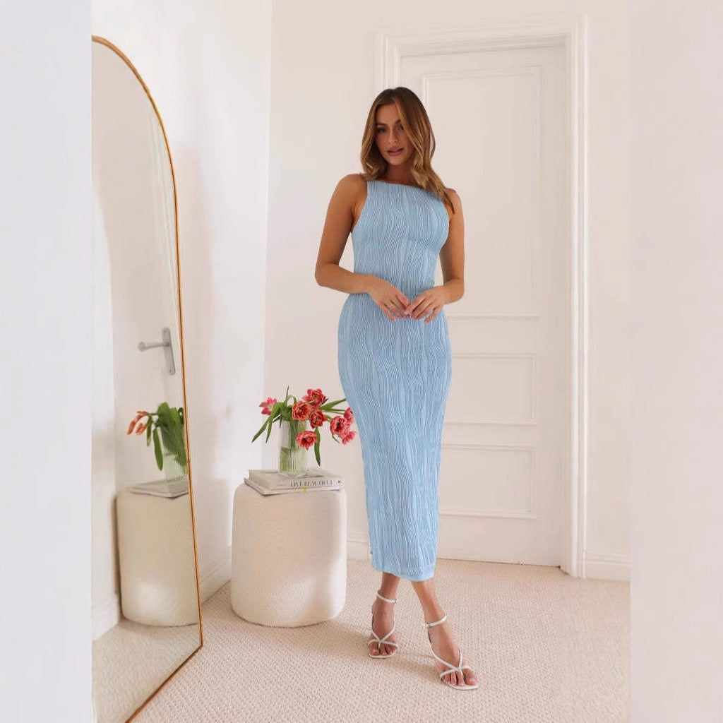 Water Ripple Slim Fit Midi Dress