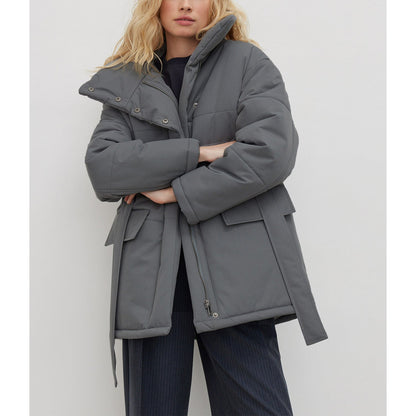 Women’s Jacket - Cotton - Oversized Fit - High Collar - Belted Waist