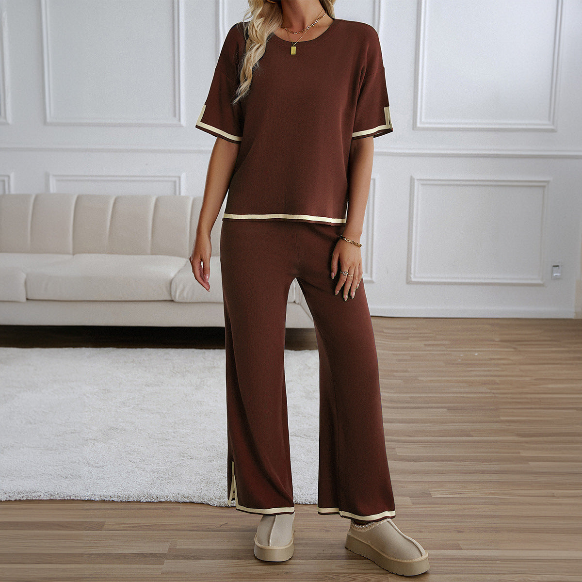 Relaxed Fit Striped Two-Piece Knit Set 