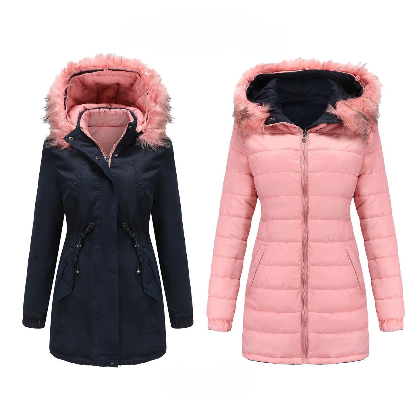 Women’s Parka Jacket – Water-Resistant – Faux Fur Hood – Adjustable Waist – Mid-Thigh Length