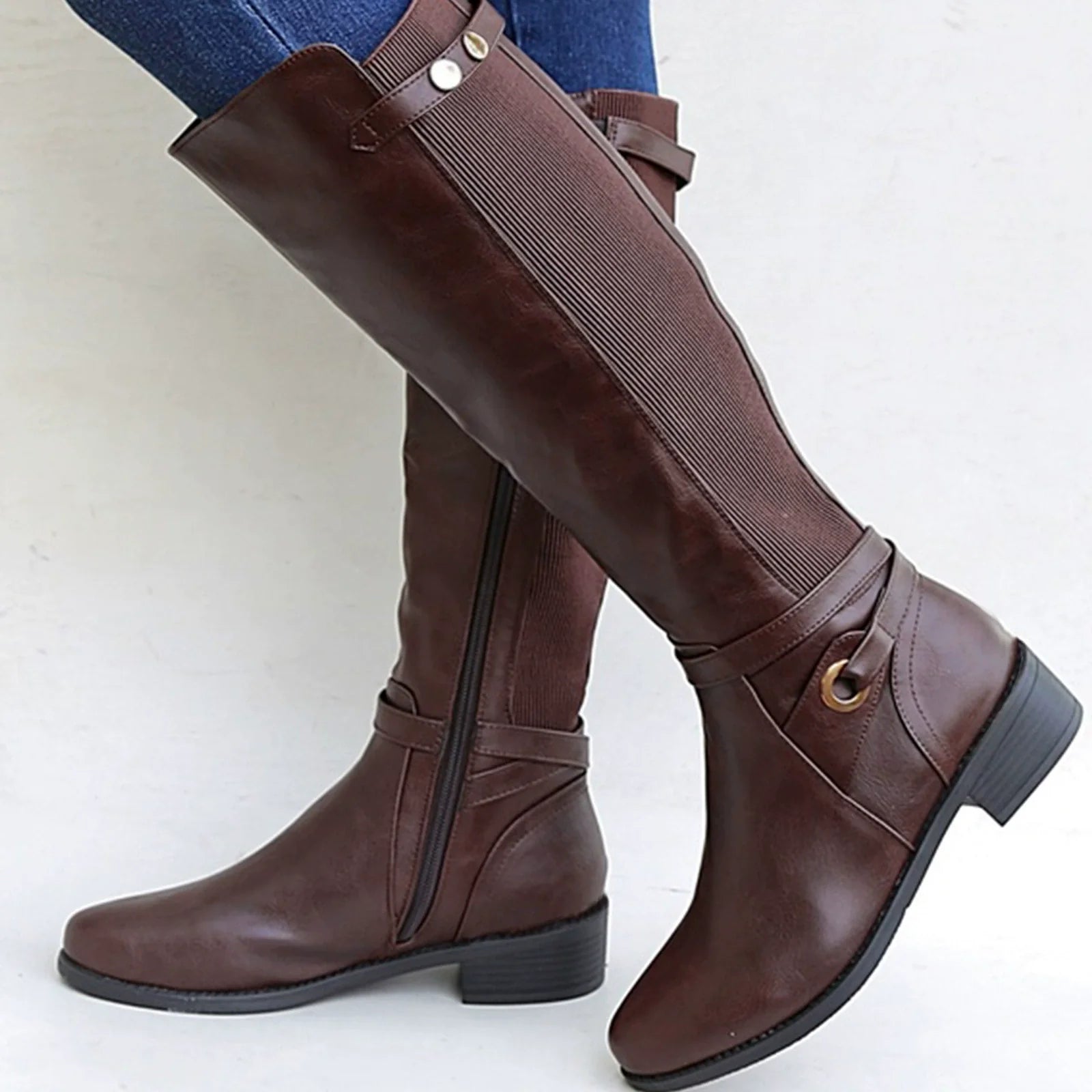 Slim Fit Elastic Panel Knee-High Boots 