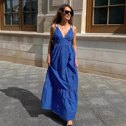 Cotton Linen Blend Sleeveless A-Line Maxi Dress