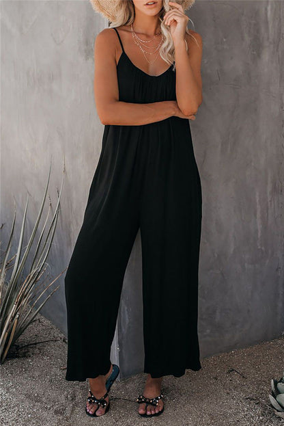 Women’s Jumpsuit – Relaxed Fit – Spaghetti Straps – Breathable Blend – Full Length – Pockets