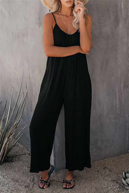 Women’s Jumpsuit – Relaxed Fit – Spaghetti Straps – Breathable Blend – Full Length – Pockets