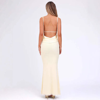 Women’s Bodycon Dress – Adjustable Straps – Low Neckline – Full Length – Stretch Fit