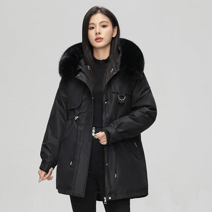 Women’s Parka Jacket – Oversized Fit – Faux Fur Hood – Water Resistant – Mid Length