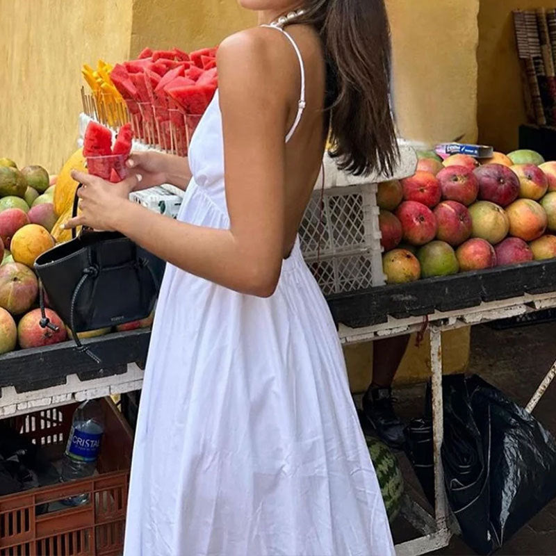 Lightweight Cotton Blend Spaghetti Strap Maxi Dress