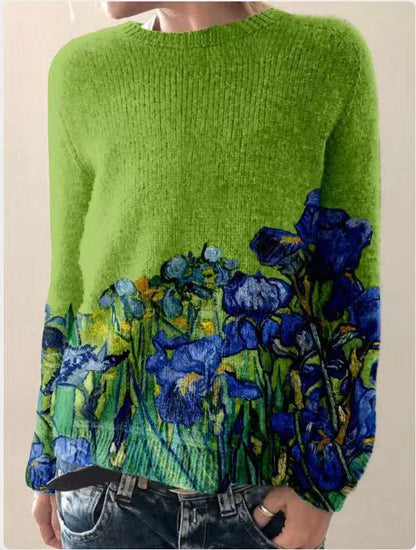 Women’s Sweatshirt – Wool Blend – Relaxed Fit – Floral Embroidered – Long Sleeve Casual