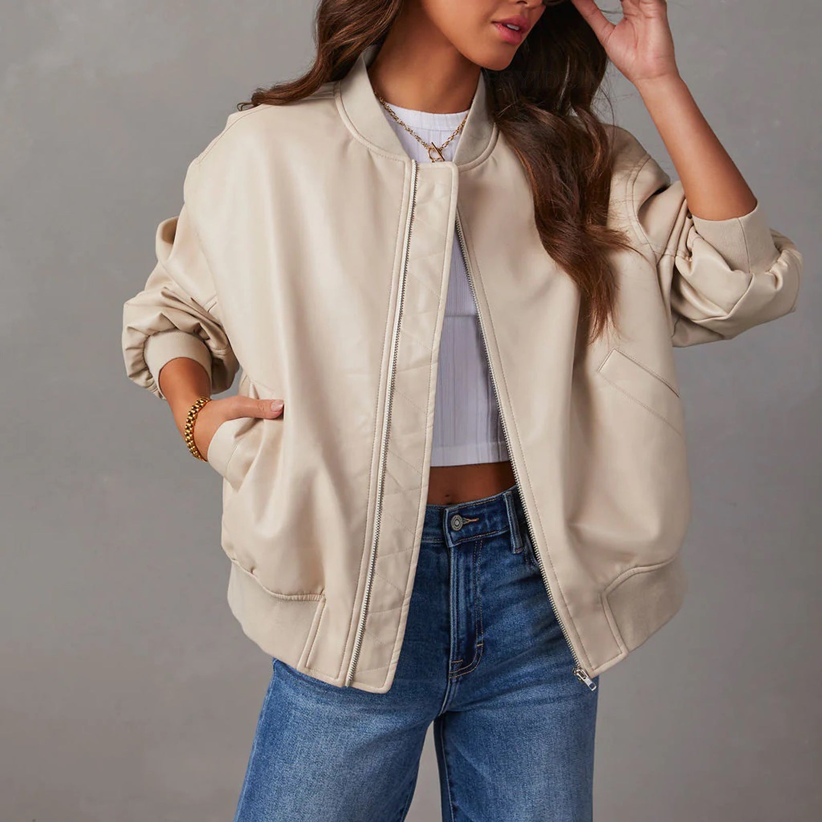 Oversized Relaxed Fit Leather Jacket 