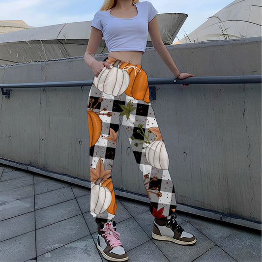 Relaxed Cotton Print Elastic Waist Trousers 