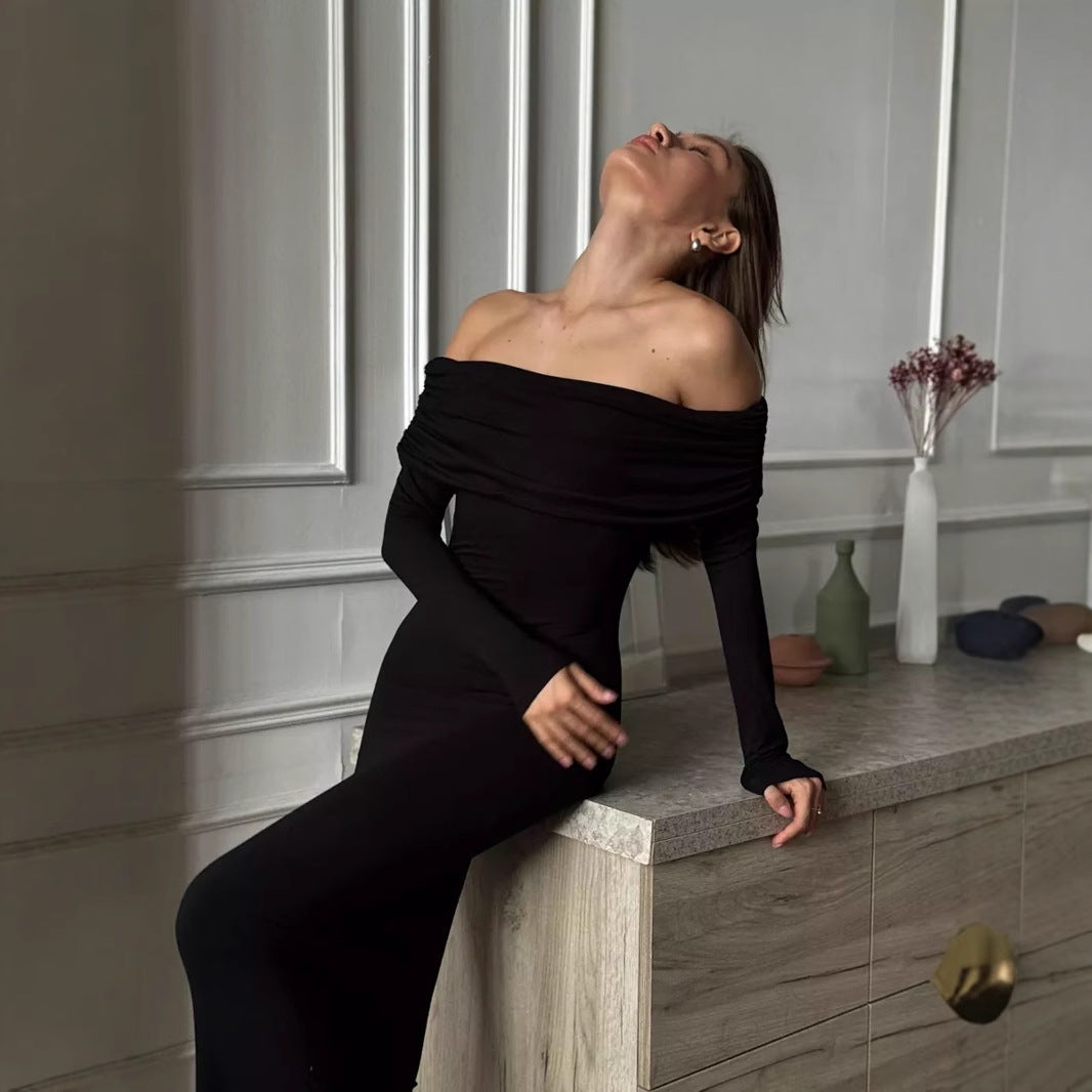 Stretch Jersey Off-Shoulder Bodycon Maxi Dress