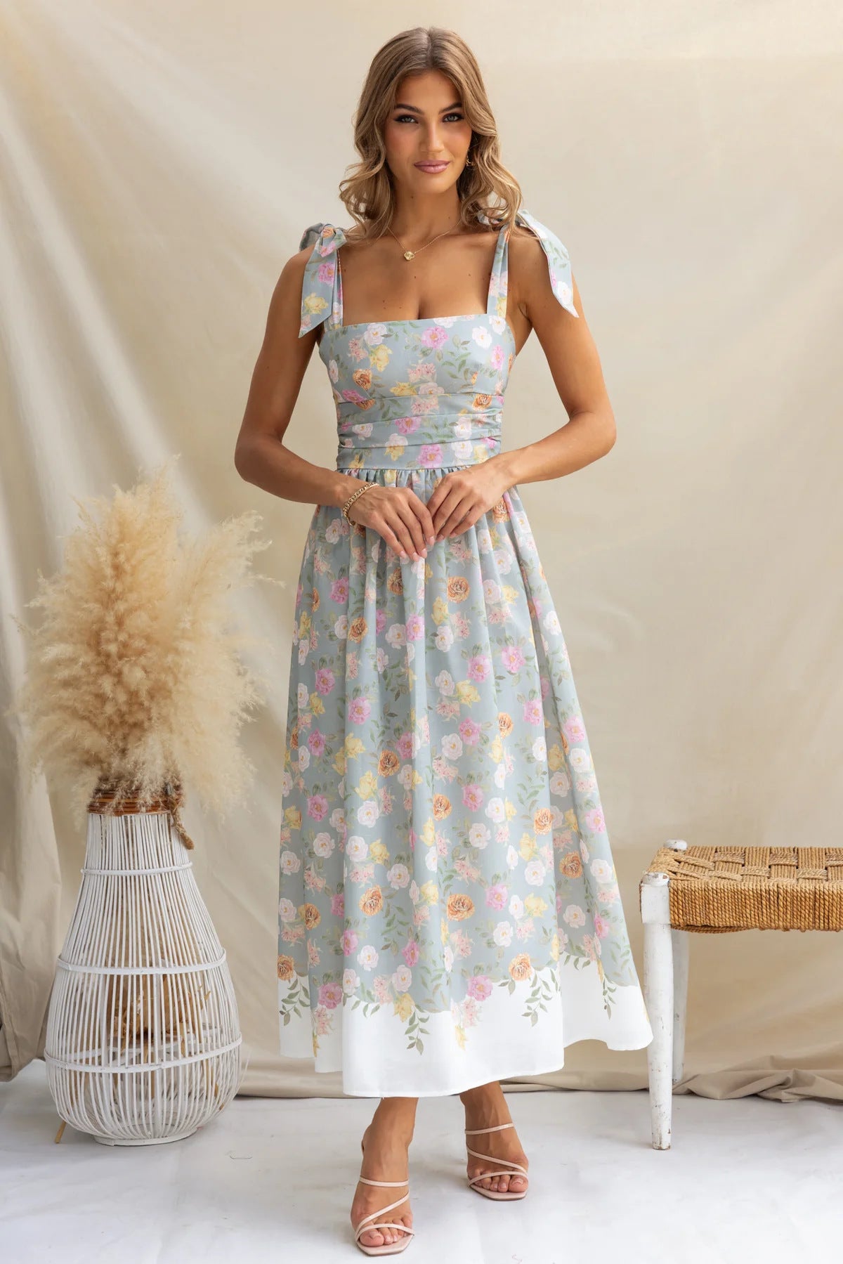 Floral Print Slim A-Line Midi Sundress