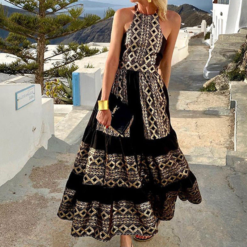 Flowing Geometric Print Off-Shoulder Dress 