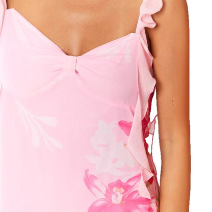Women’s Mini Dress – Bodycon Fit – Ruffled Straps – Floral Print – Bow Neckline