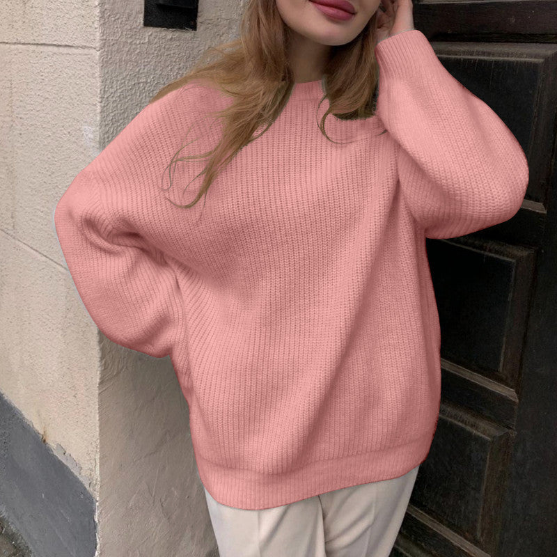 Women’s Oversized Sweater – Soft Knit – Ribbed Texture – Crew Neck – Long Sleeve