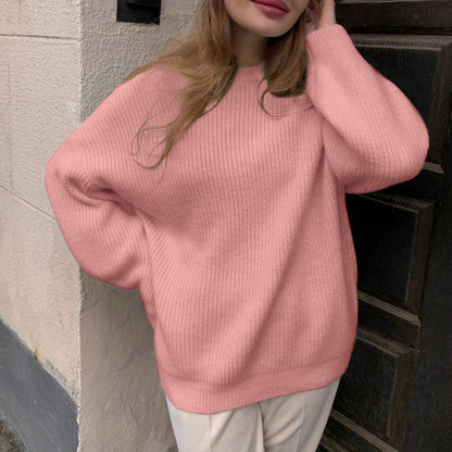 Women’s Oversized Sweater – Soft Knit – Ribbed Texture – Crew Neck – Long Sleeve