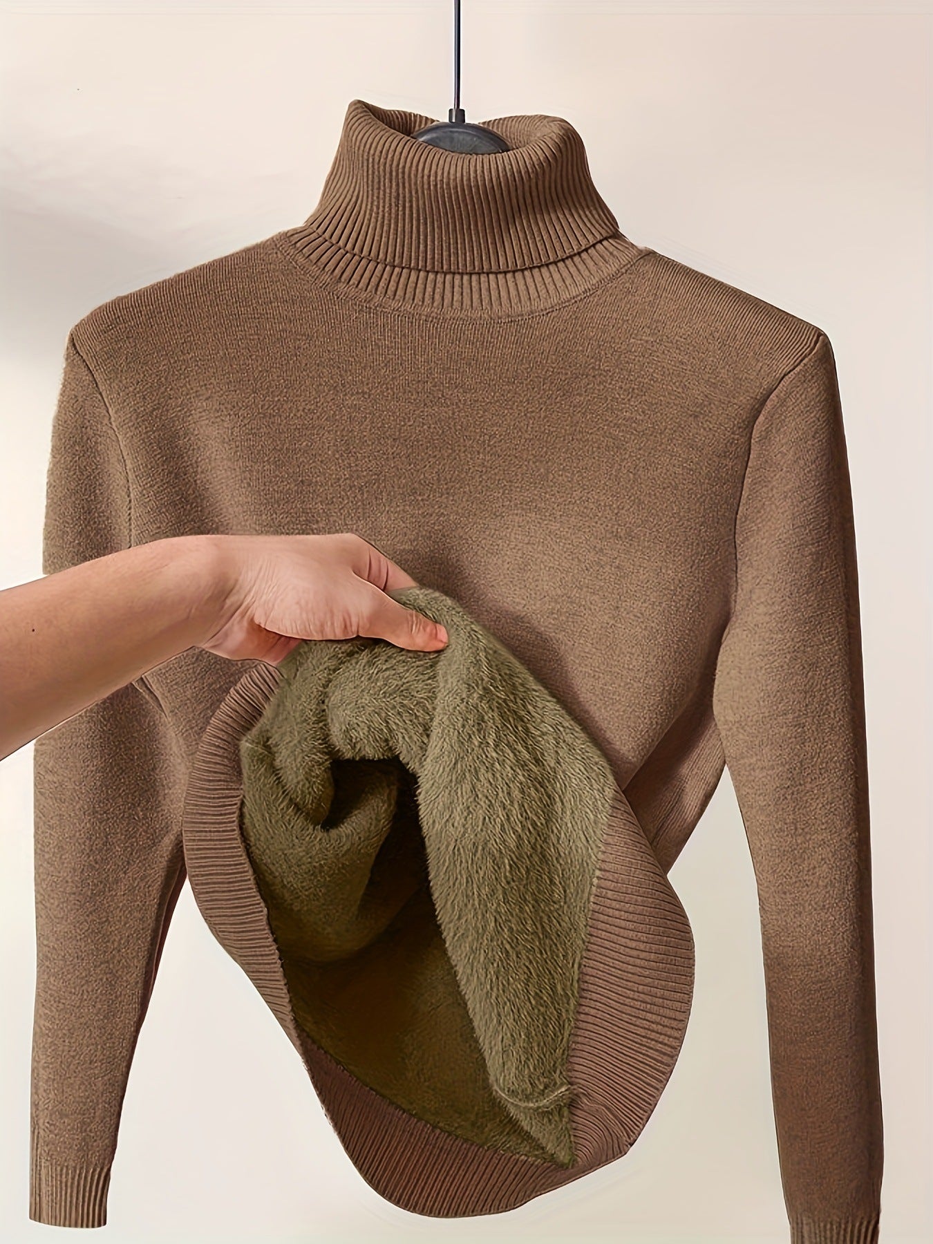 Women’s Pullover Sweatshirt – Slim Fit Knit – Fleece Lined – Ribbed Turtleneck