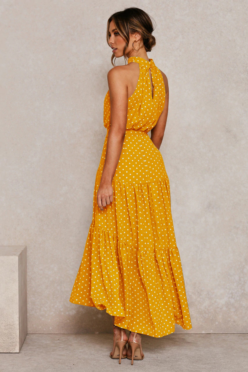 Polka Dot Lightweight A-Line Halter Maxi Dress