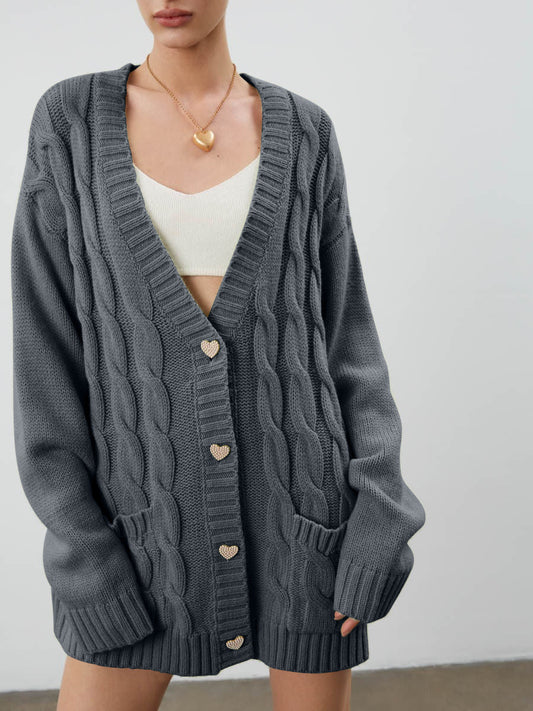 Chunky Cable Knit Oversized Cardigan With Pockets 
