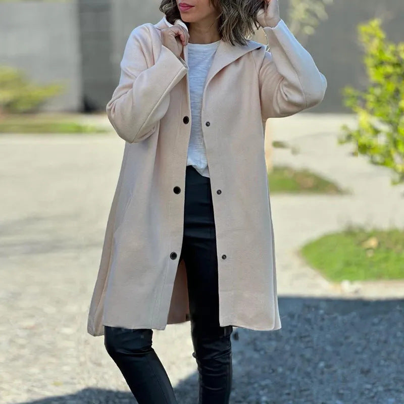 Wool Blend Relaxed Fit Hooded Long Coat 