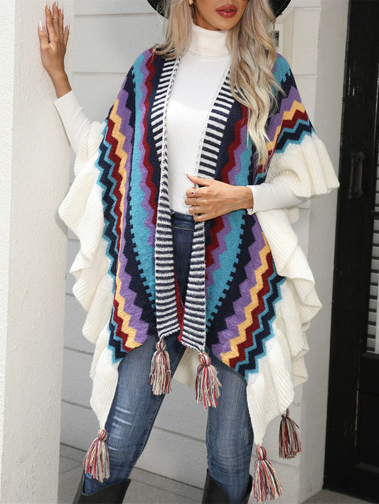 Knit Chevron Oversized Fit Cape Shawl Cardigan 