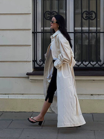 Women’s Trench Coat – Oversized Fit – Cotton – Belted Waist – Full Length – Seamless Front