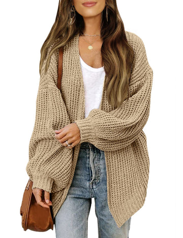 Women's balloon sleeve open-front cardigan