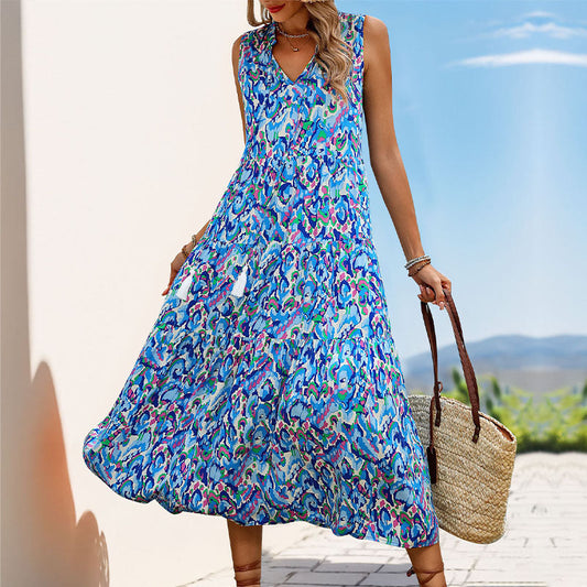 Lightweight Cotton V-Neck A-Line Midi Dress