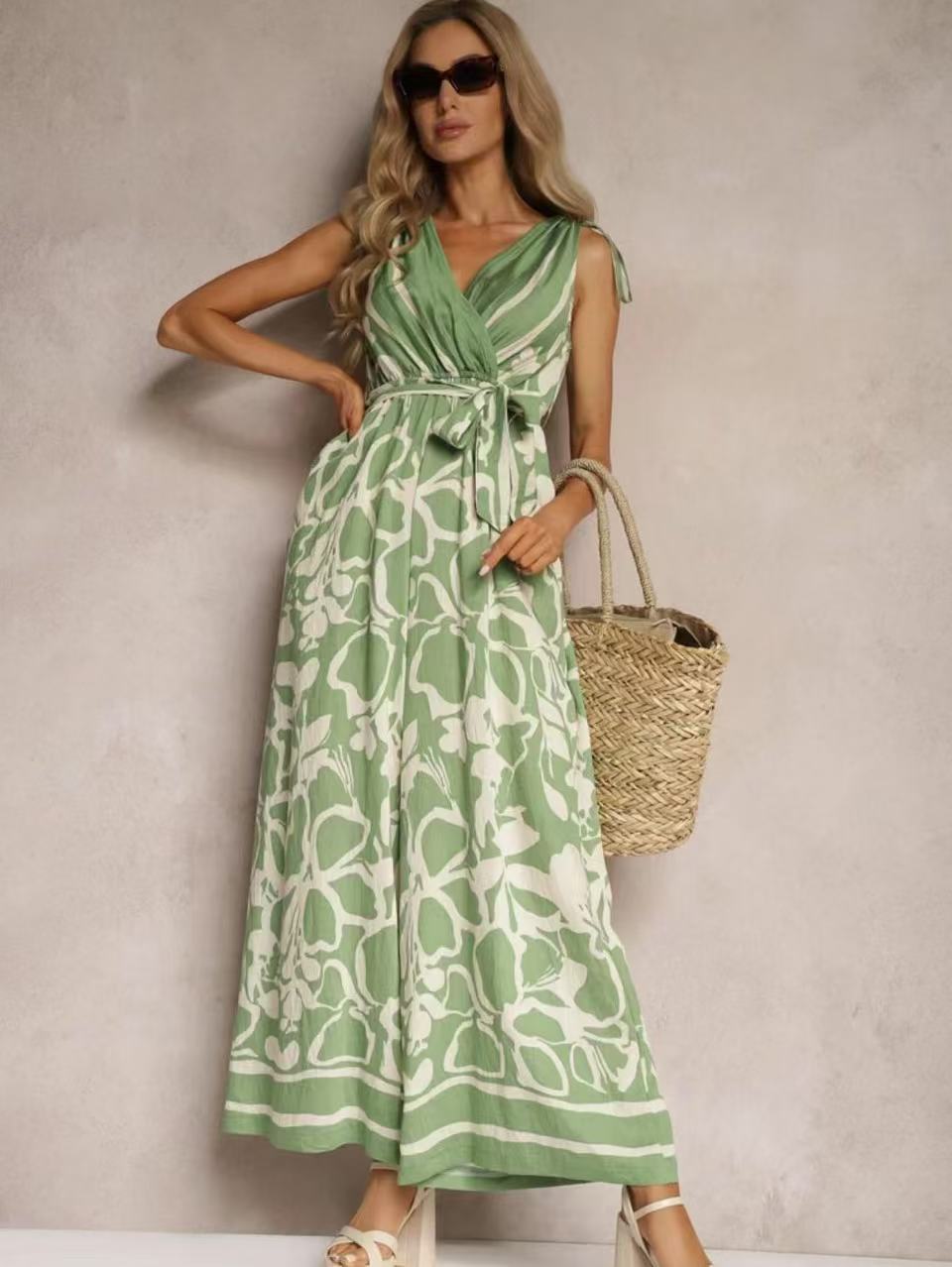 Printed Tie Waist Relaxed Jumpsuit