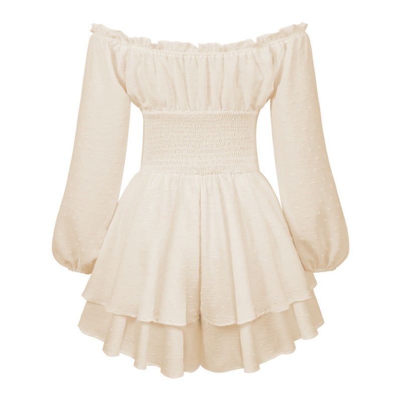 Flowing Ruffle Hem Off-Shoulder Shirred Dress